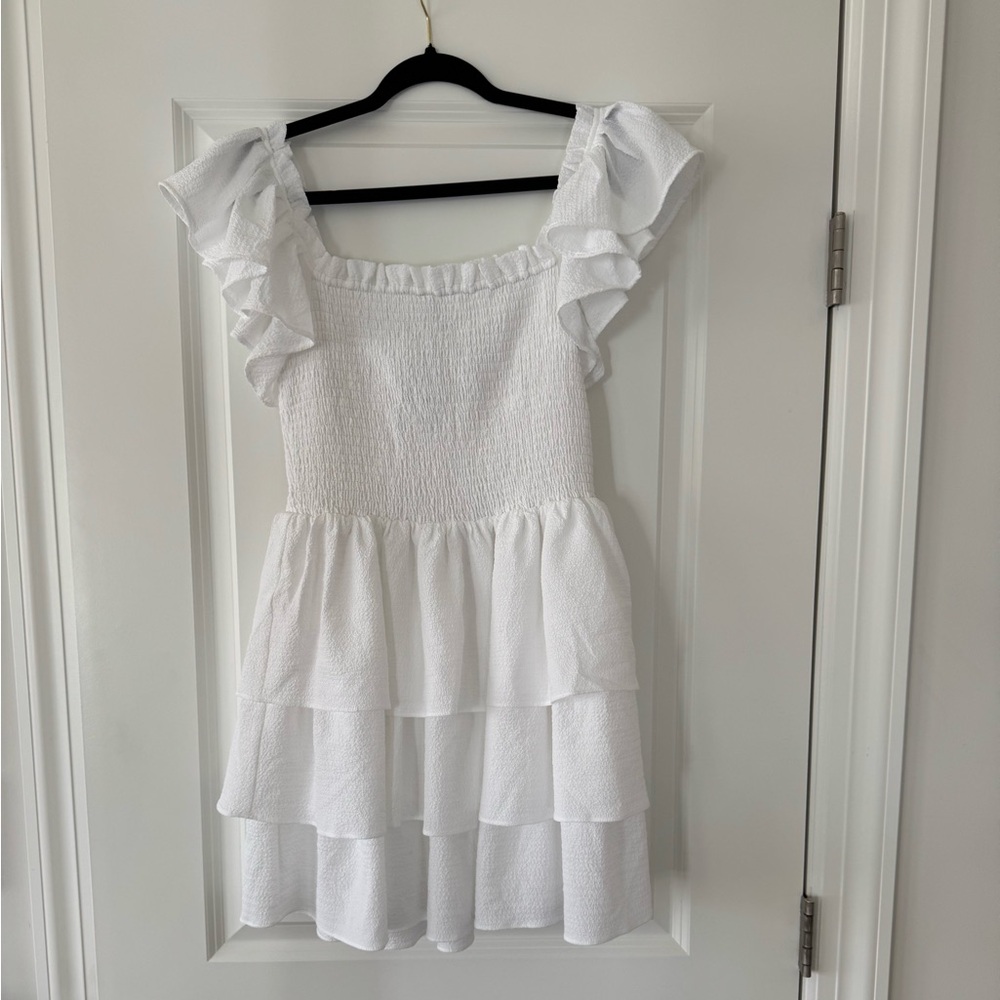 Express White Smocked Ruffle dress size medium